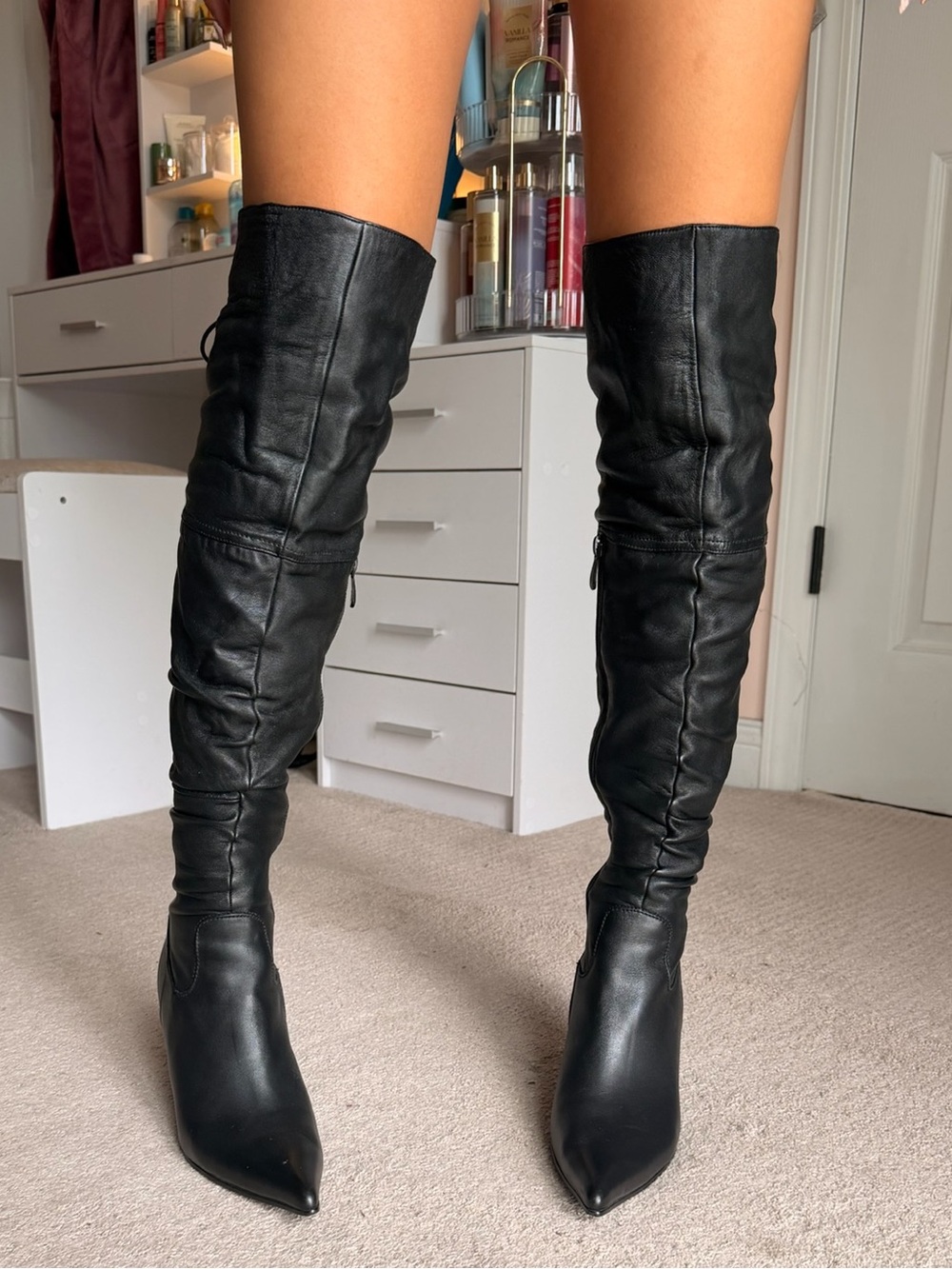 Vintage Italian Leather Over The Knee Convertible Cuff Boots Pointed Toe Stilett
